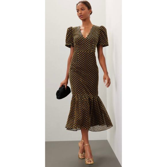 Rhode Anton Black Gold Dots Dress 2 - Picture 1 of 14